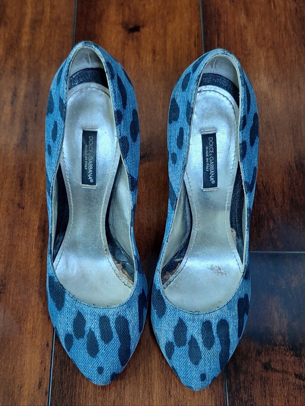 Dolce & Gabbana Blue Leopard Print Denim Pumps Heels EU 38 US 7.5 Made in Italy - Picture 7 of 9